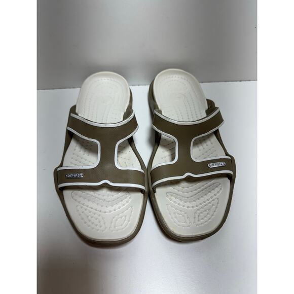 Crocs Classic Women’s Slip On Sandals Sz 10 Taupe White Beach Pool Water Summer - Picture 1 of 7